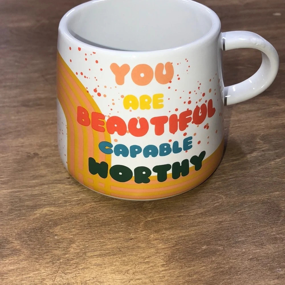 Adorable rainbow 70’s boho style coffee/tea mug